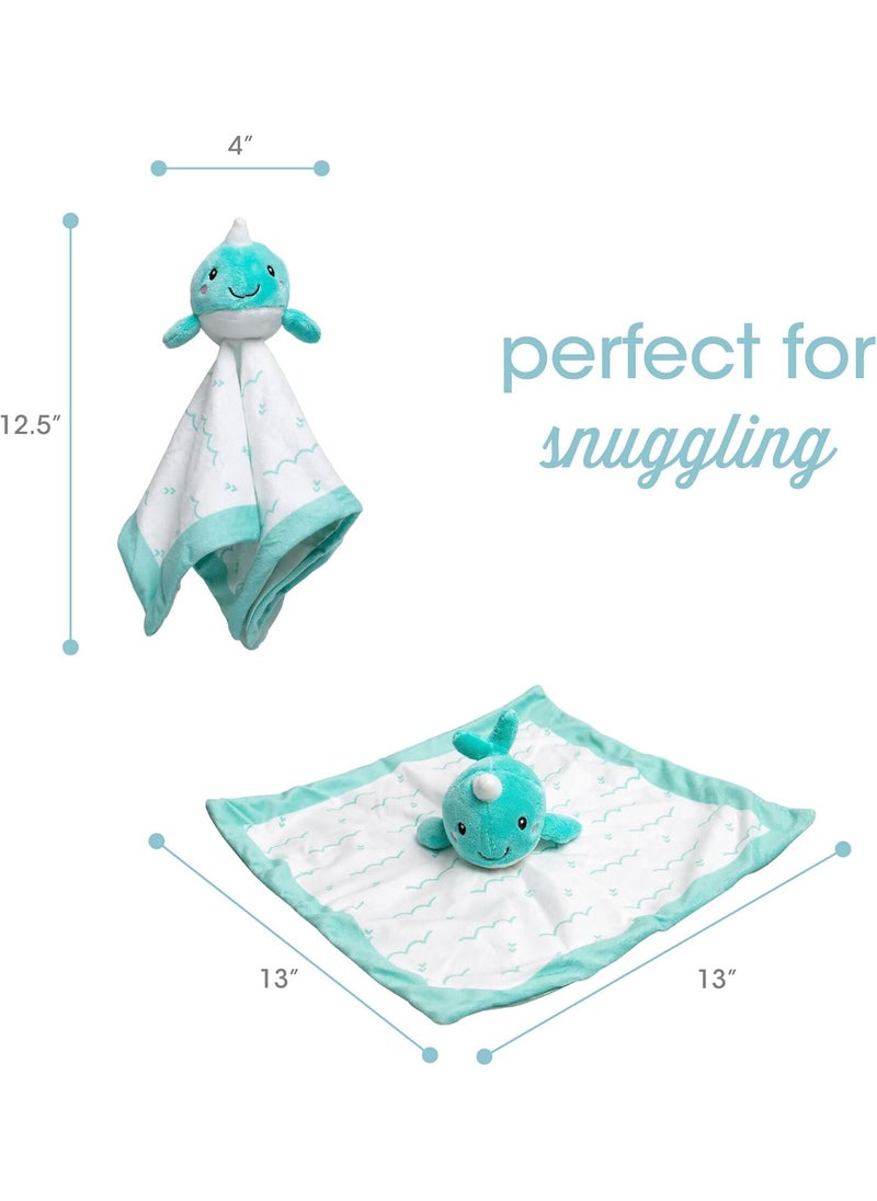 pearhead Pearhead Narwhal Security Blanket Soft Baby Lovey for Babies Snuggle Toy Stuffed Animal Newborn Infant and Toddler Security Toy Baby Boy or Baby Girl Lovie New Baby Gift Blue Whale Lovey  - Image 3