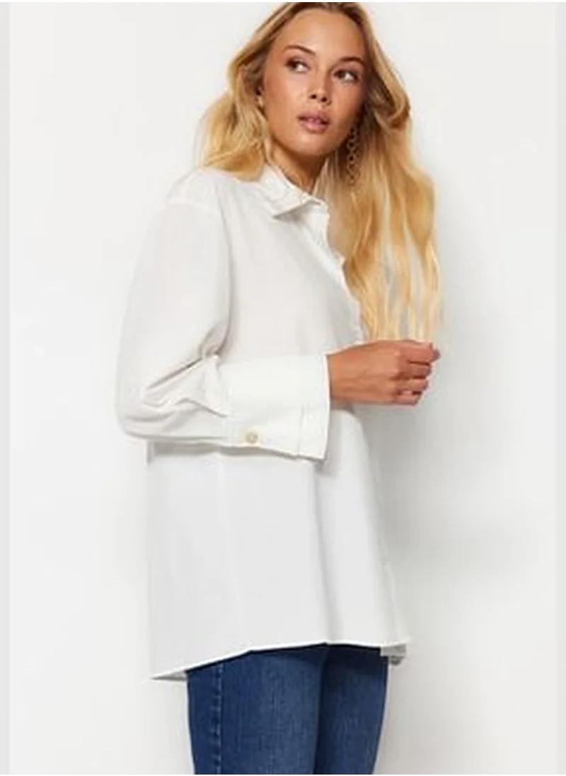 trendyol Ecru Double Cuff Oversized Woven Shirt TWOAW24GO00150