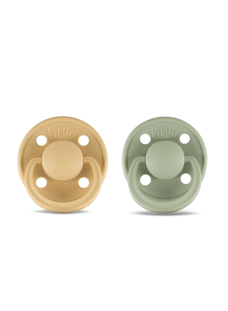Rebael Mono Natural Rubber Round Pacifier Size 2 - Baby 6M+ (2-pack) - Laurel / Almond - Image 1