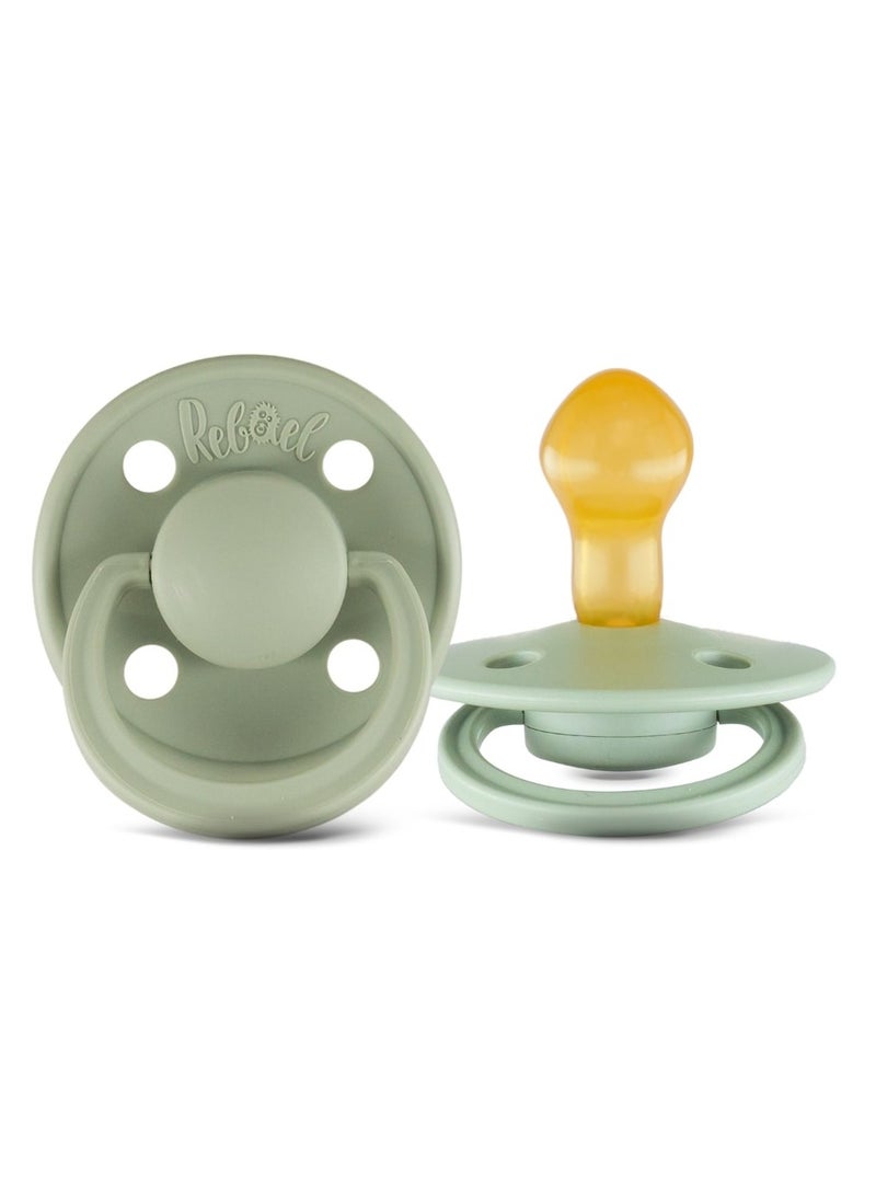 Rebael Mono Natural Rubber Round Pacifier Size 2 - Baby 6M+ (2-pack) - Laurel / Almond - Image 2