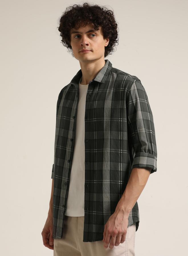 بوشيرت قميص كاجوال مطبع بنمط مربعات - Image 2