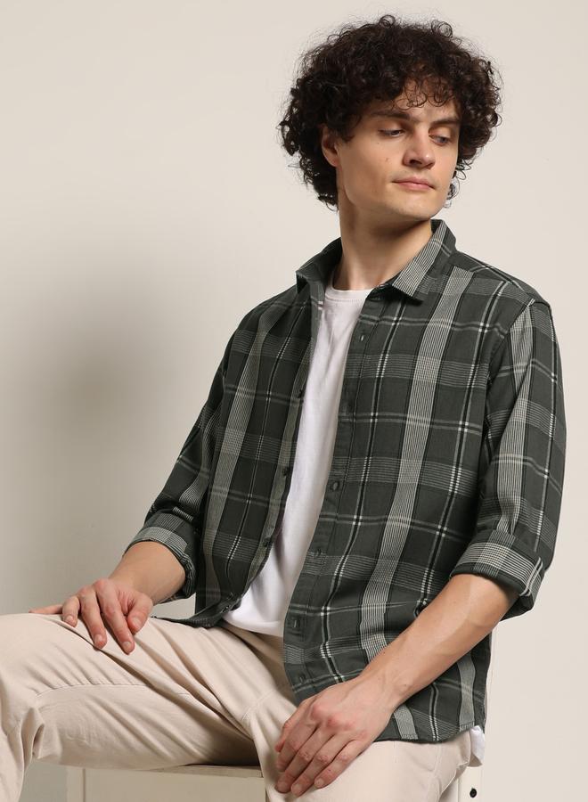 بوشيرت قميص كاجوال مطبع بنمط مربعات - Image 1