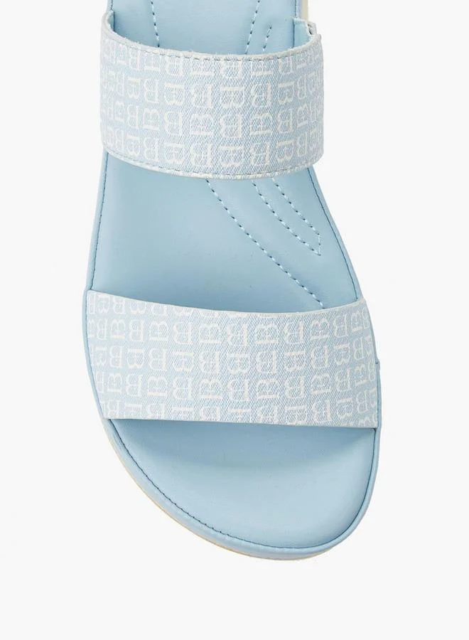 Flora Bella By Shoexpress BLUE Women Monogram Print Wedge Sandals for Women | Best Price UAE