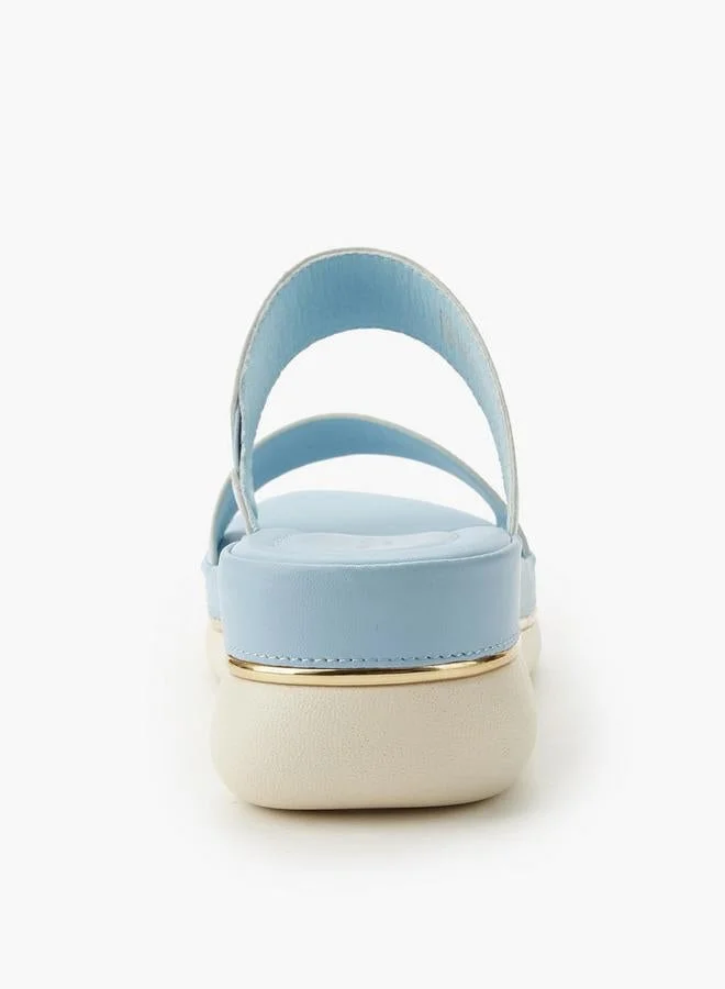 Flora Bella By Shoexpress BLUE Women Monogram Print Wedge Sandals for Women | Best Price UAE