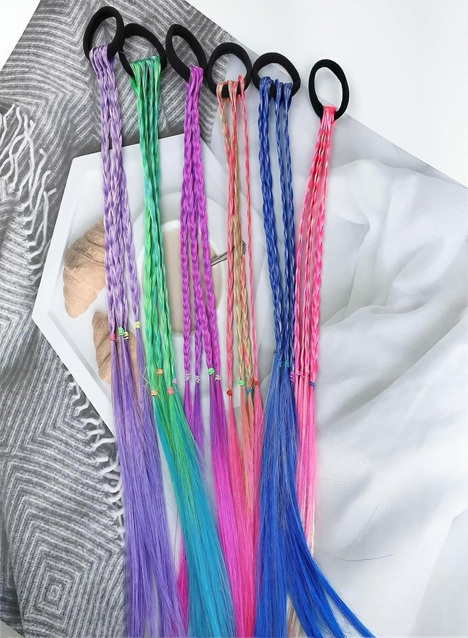 Pretwad 17 Inch Colored Hair Extensions for Kids - 6 PCS Synthetic Ponytails with Rubber Bands, Girls Rubber Bands Hair Extensions, Rainbow Braided Hairpieces Ponytail Hair for Crazy Hair Day, Parties - Image 5