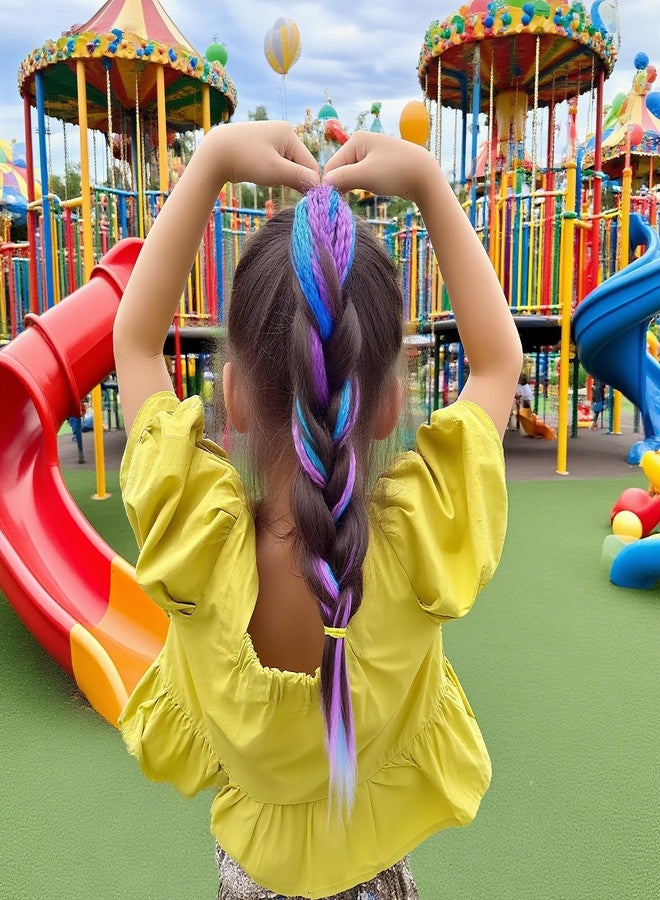 Pretwad 17 Inch Colored Hair Extensions for Kids - 6 PCS Synthetic Ponytails with Rubber Bands, Girls Rubber Bands Hair Extensions, Rainbow Braided Hairpieces Ponytail Hair for Crazy Hair Day, Parties - Image 4
