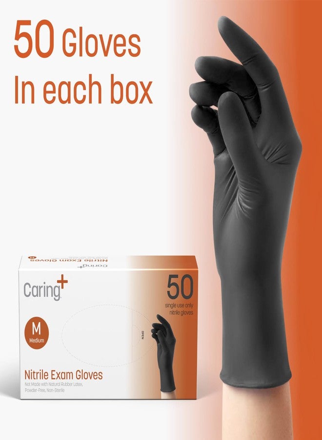 Caring Nitrile Exam Gloves, 50 Count, Powder Free and Not Made with Natural Rubber Latex, for Medical Use, Cleaning, Food Prep and More, Medium, Black - Image 5