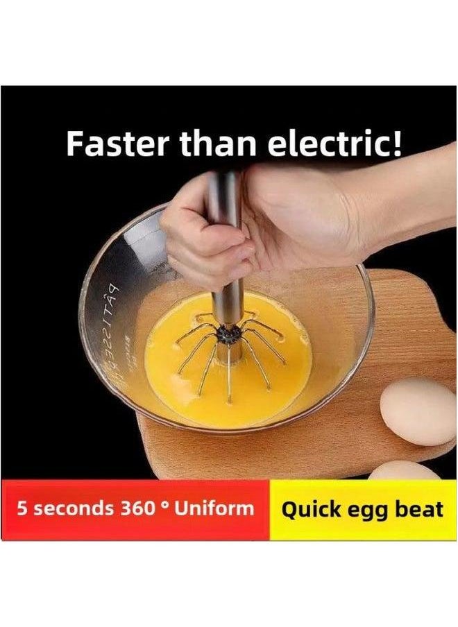 Generic Household Stainless Steel Semi-automatic Rotary Egg Beater Kitchen Baking Tool Manual Press Blender-Color:Stainless Spring  - Image 4