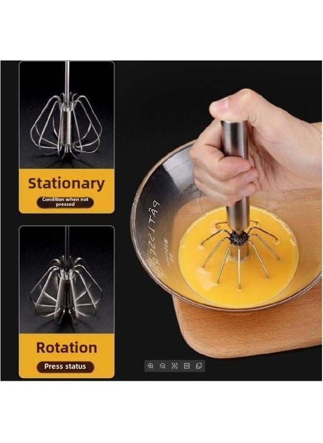 Generic Household Stainless Steel Semi-automatic Rotary Egg Beater Kitchen Baking Tool Manual Press Blender-Color:Stainless Spring  - Image 5