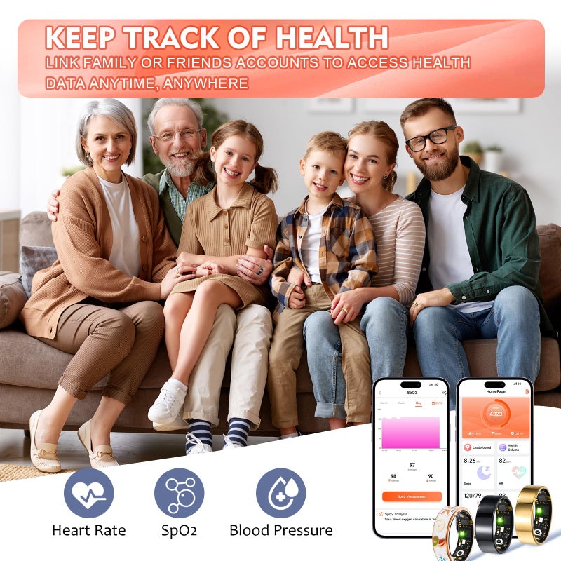 Kuxlagz Smart Ring Health Tracker for Women Men, Sleep Tracker with Heart Rate,SpOâ‚‚,Blood Pressure, Fitness Ring for Activity Monitoring, No Subscription, Step Tracker Ring for ios&Android (Enamel color,#10) - Image 3
