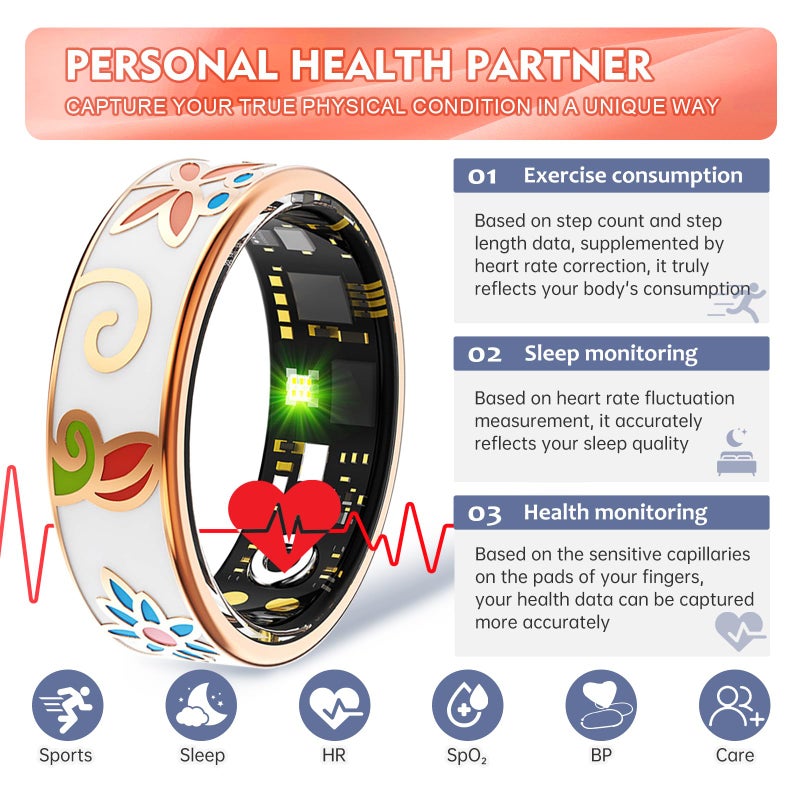 Kuxlagz Smart Ring Health Tracker for Women Men, Sleep Tracker with Heart Rate,SpOâ‚‚,Blood Pressure, Fitness Ring for Activity Monitoring, No Subscription, Step Tracker Ring for ios&Android (Enamel color,#10) - Image 2