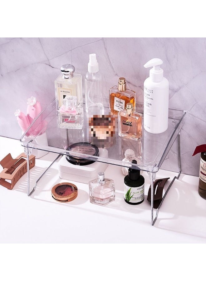 Transparent Acrylic Folding Desk Organizer Rack, 2-Tier Stackable Storage Shelf for Dorm, Office & Home - Image 1