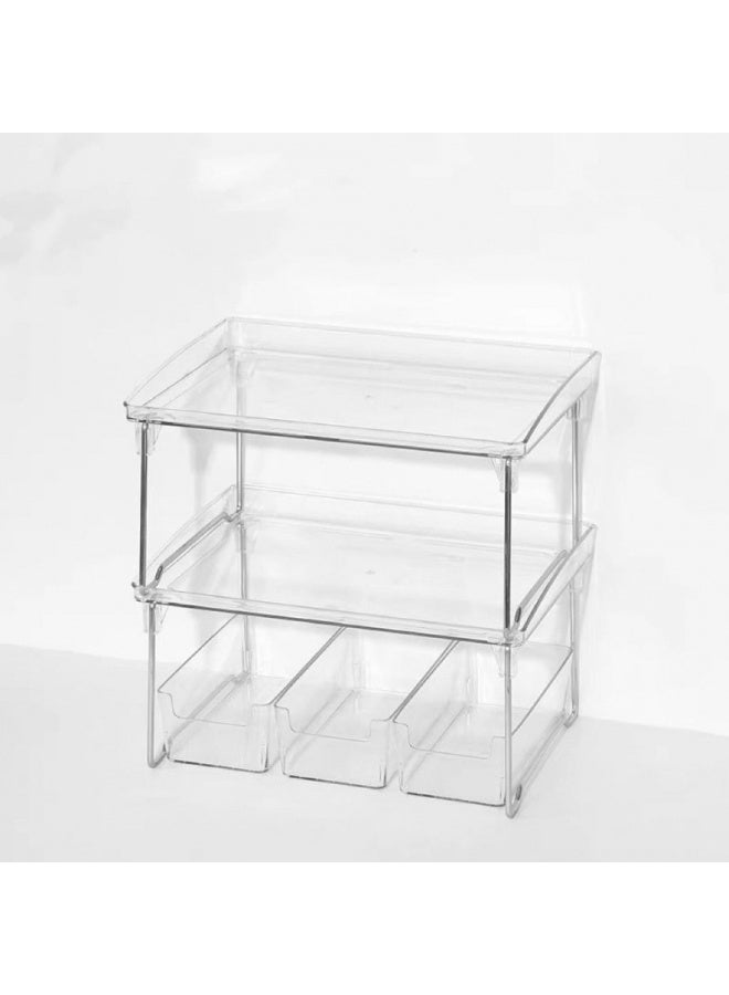 Transparent Acrylic Folding Desk Organizer Rack, 2-Tier Stackable Storage Shelf for Dorm, Office & Home - Image 4