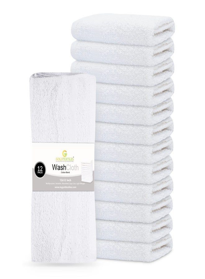 GOLD TEXTILES 12 Pack Economy White Washcloths Set (12x12 inches) - Cotton Blend Commercial Grade Cleaning Rags, Quick Drying & Soft Face Cloths, Fingertip Towels for Bathroom, Spa, Gym, and Kitchen - Image 1