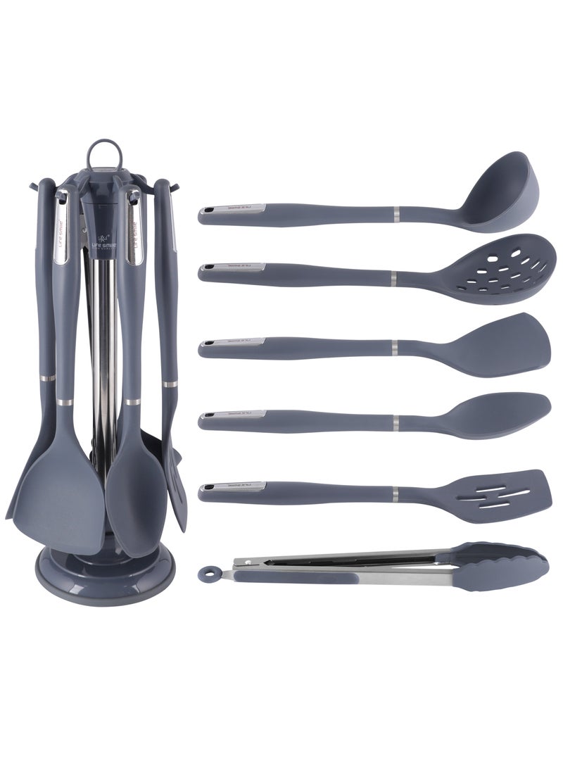 Life Smile 7-Piece Silicone Kitchen Tools with Ergonomic Grip-Heat-Resistant Set Includes Soup Ladle, Skimmer ,Turner, Slotted Turner,Spoon , Food Tong & Utensils Holder  - Image 1