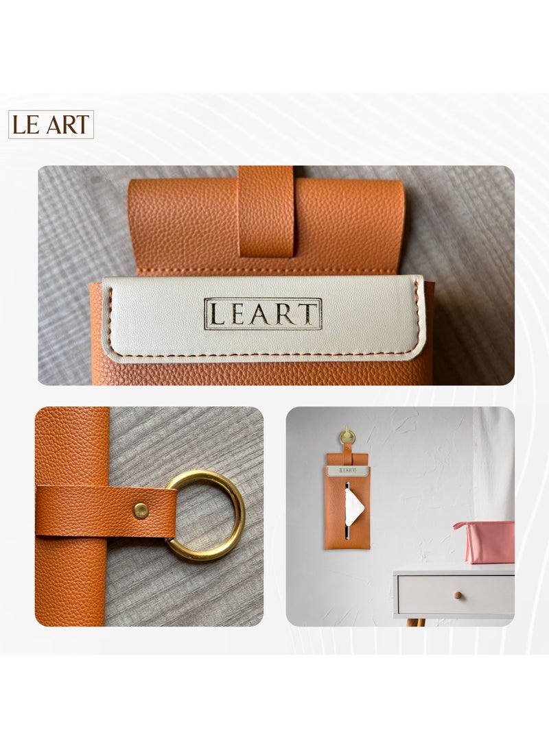 LeArt Wall-Mounted Leather Tissue Box Cover (Caramel) - Image 4