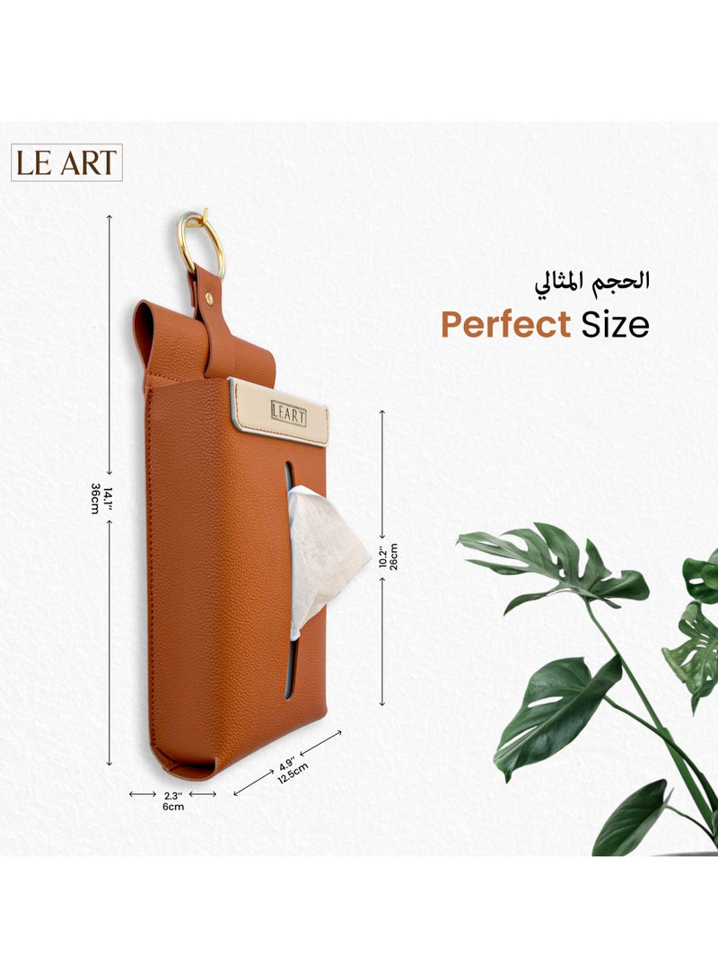 LeArt Wall-Mounted Leather Tissue Box Cover (Caramel) - Image 5