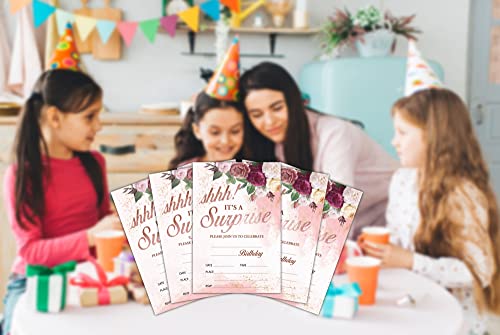 Lesixur Birthday Party Invitation Cards for Kids, Shhh It's A Surprise Party Invites, Cards for Girls Boys, Party Celebration for Teens, Party Supplies, Decoration, Personalized 20 Cards With Envelopes(D003) - Image 3