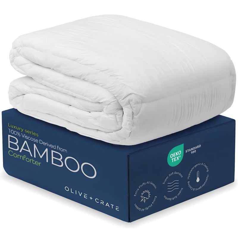 Olive + Crate Twin XL | Twin Size Comforter - 100% Outer Shell Viscose Derived from Bamboo Comforter - Hypoallergenic, Cooling Duvet Insert for Twin Bedding - White Dorm Bedding - 62"x90" - Image 1