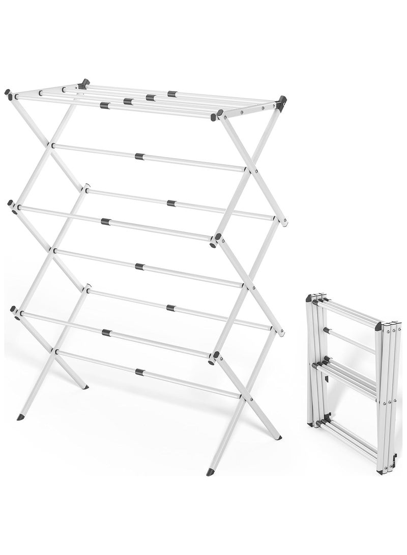 NNEWVANTE Clothes Drying Rack, 3-Tier Laundry Drying Rack for Clothes, Expandable Metal Clothing Dryer, Collapsible Towel Rack, Air, White - Image 2