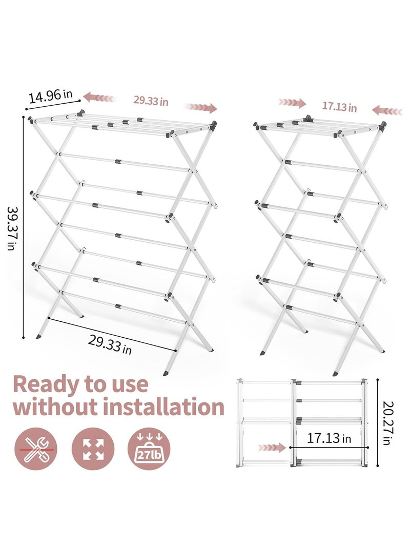 NNEWVANTE Clothes Drying Rack, 3-Tier Laundry Drying Rack for Clothes, Expandable Metal Clothing Dryer, Collapsible Towel Rack, Air, White - Image 3