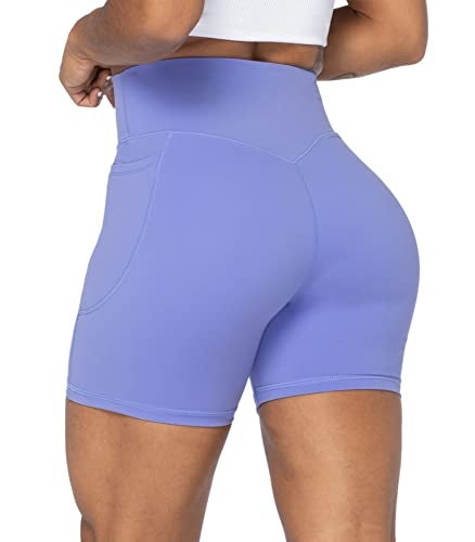 Sunzel 8" / 5" / 3" Biker Shorts for Women with Pockets, High Waisted Yoga Workout Shorts Periwinkle Medium - Image 4