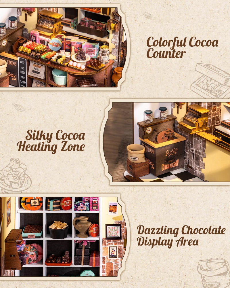 Rolife DIY Miniature House Kit Henry's Chocolate Shop, Tiny House Book Nook for Bookshelf Decor, 3D Puzzles Model Building Kits for Teens, Birthday Gifts/Craft Kits for Girls Boys (Henry's Chocolate) - Image 5
