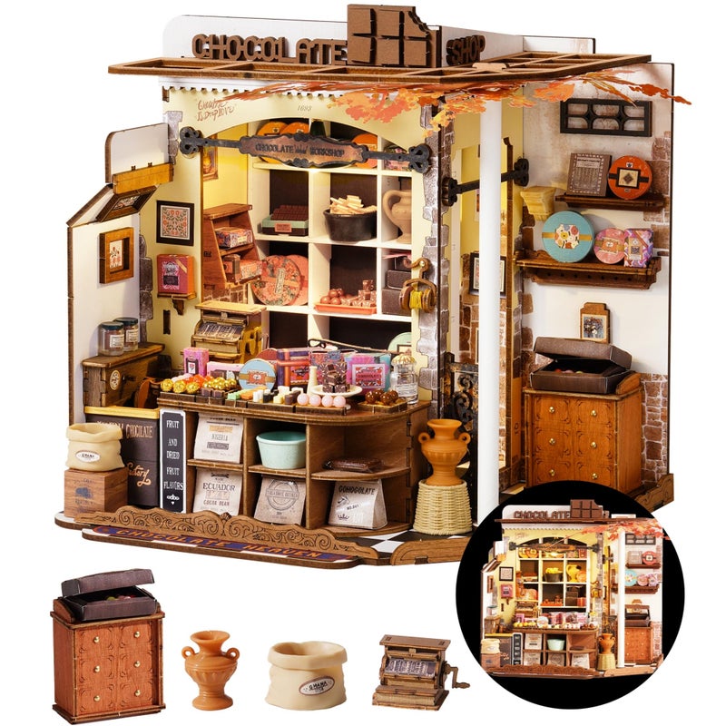 Rolife DIY Miniature House Kit Henry's Chocolate Shop, Tiny House Book Nook for Bookshelf Decor, 3D Puzzles Model Building Kits for Teens, Birthday Gifts/Craft Kits for Girls Boys (Henry's Chocolate) - Image 1