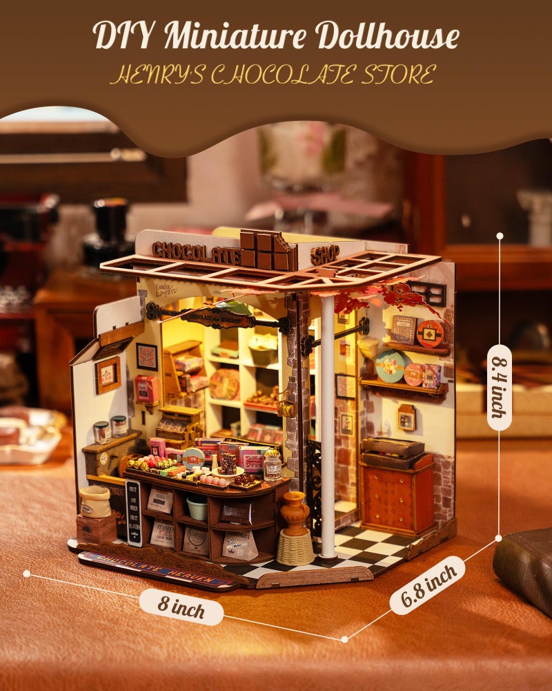 Rolife DIY Miniature House Kit Henry's Chocolate Shop, Tiny House Book Nook for Bookshelf Decor, 3D Puzzles Model Building Kits for Teens, Birthday Gifts/Craft Kits for Girls Boys (Henry's Chocolate) - Image 2