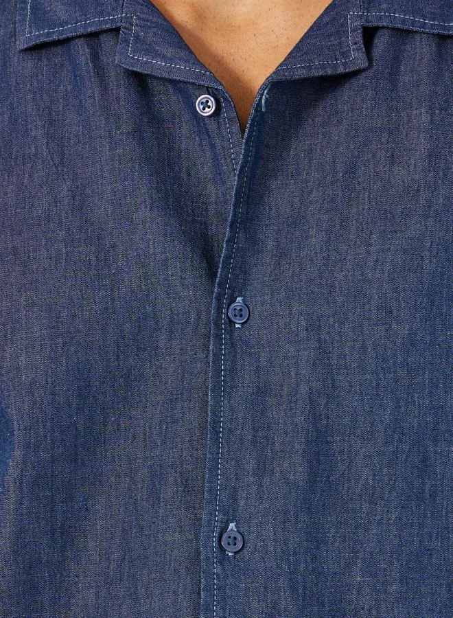 Styli Embroidered Chambray Resort Collared Relaxed Fit Shirt