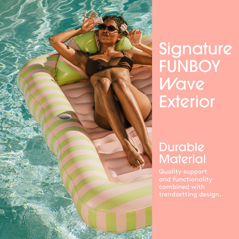 FUNBOY Tanning Pool Lounger Float Coral Stripe, XL 72'' x 48'' Pool Float with Custom Pillow and Large Cup Holder, Perfect for Pool or Backyard. - Image 5