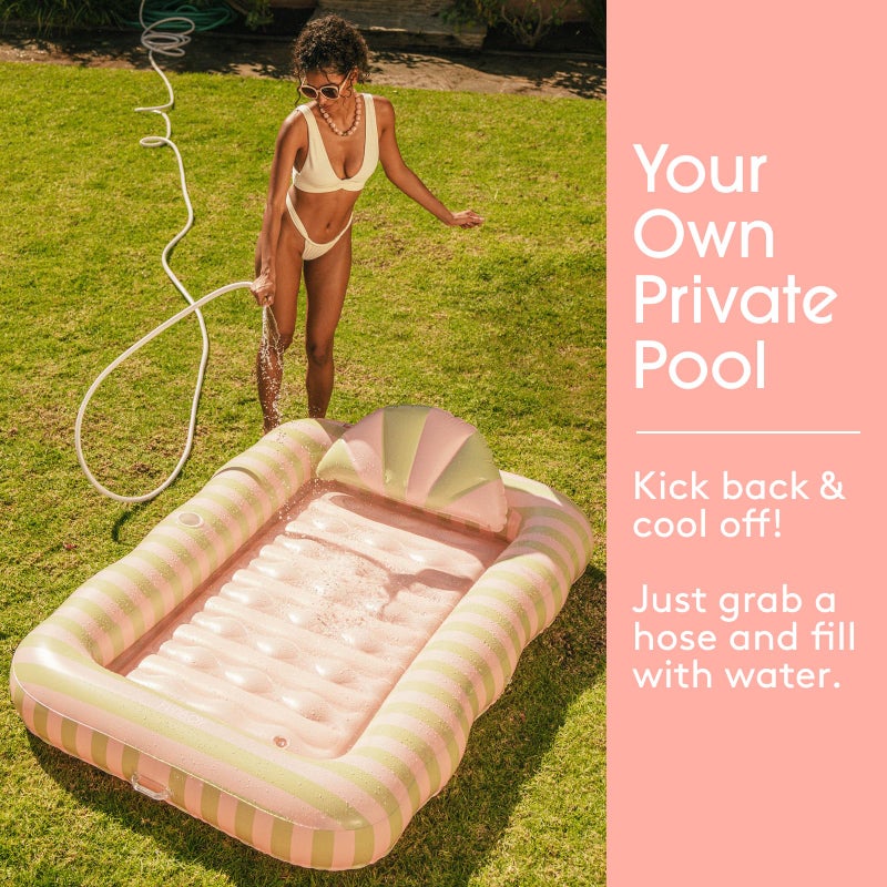 FUNBOY Tanning Pool Lounger Float Coral Stripe, XL 72'' x 48'' Pool Float with Custom Pillow and Large Cup Holder, Perfect for Pool or Backyard. - Image 3