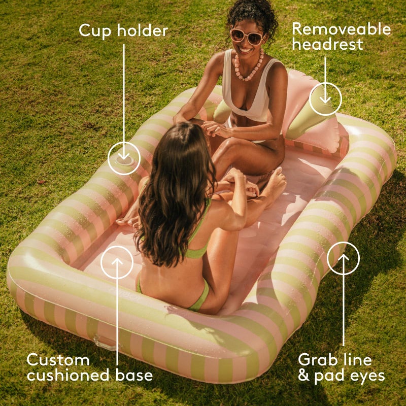 FUNBOY Tanning Pool Lounger Float Coral Stripe, XL 72'' x 48'' Pool Float with Custom Pillow and Large Cup Holder, Perfect for Pool or Backyard. - Image 4