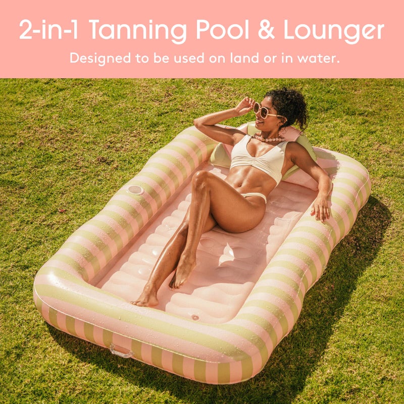 FUNBOY Tanning Pool Lounger Float Coral Stripe, XL 72'' x 48'' Pool Float with Custom Pillow and Large Cup Holder, Perfect for Pool or Backyard. - Image 2
