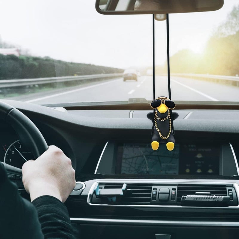 Kiofs Swinging Duck Car Hanging Ornament, Cute Car Hanging Accessories for Rear View Mirror, Car Pendant Black Swinging Sunglasses Duck Hanging Swing - Image 5