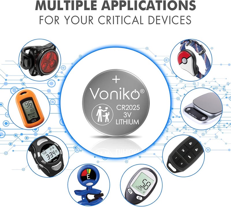 Voniko CR2025 3V Lithium Batteries - 6 Pack for Child Safety, Compatible with Remotes, Key Fobs, Watches, Calculators - 7 Years Shelf Life - Image 3