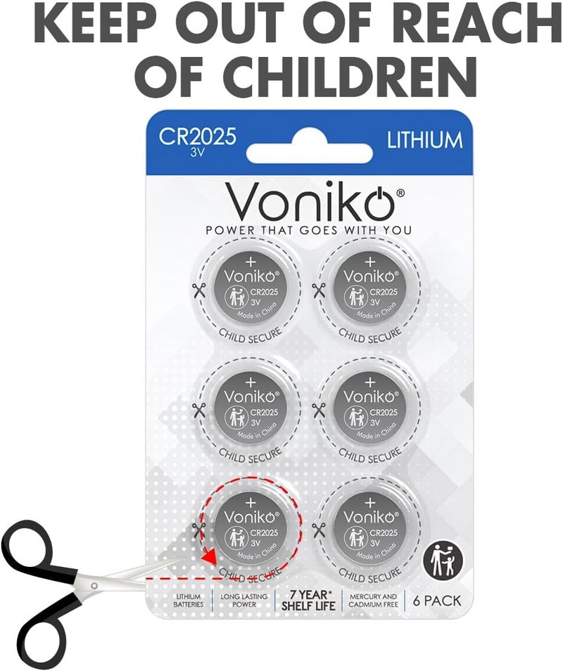 Voniko CR2025 3V Lithium Batteries - 6 Pack for Child Safety, Compatible with Remotes, Key Fobs, Watches, Calculators - 7 Years Shelf Life - Image 4