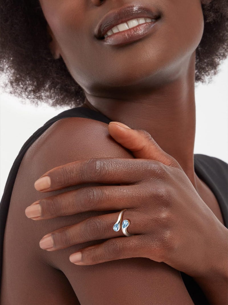 Bestyle March Birthstone Ring for Women, Silver Aquamarine Ring Two Pear Shape Blue Cubic Zirconia Gemstone Rings Love Rings Birthday Gifts for Women Mom Mother Wife - Image 5
