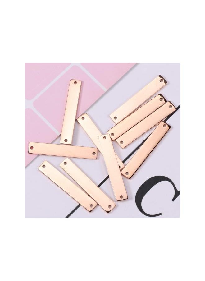 silvercnc - silvercnc 10Pcs Stamping Blank Bar Rectangle Stamping Blanks Horizontal Pendant Name Plate DIY Jewelry Supply Craft Supplies Two Holes Rose Gold - Image 1
