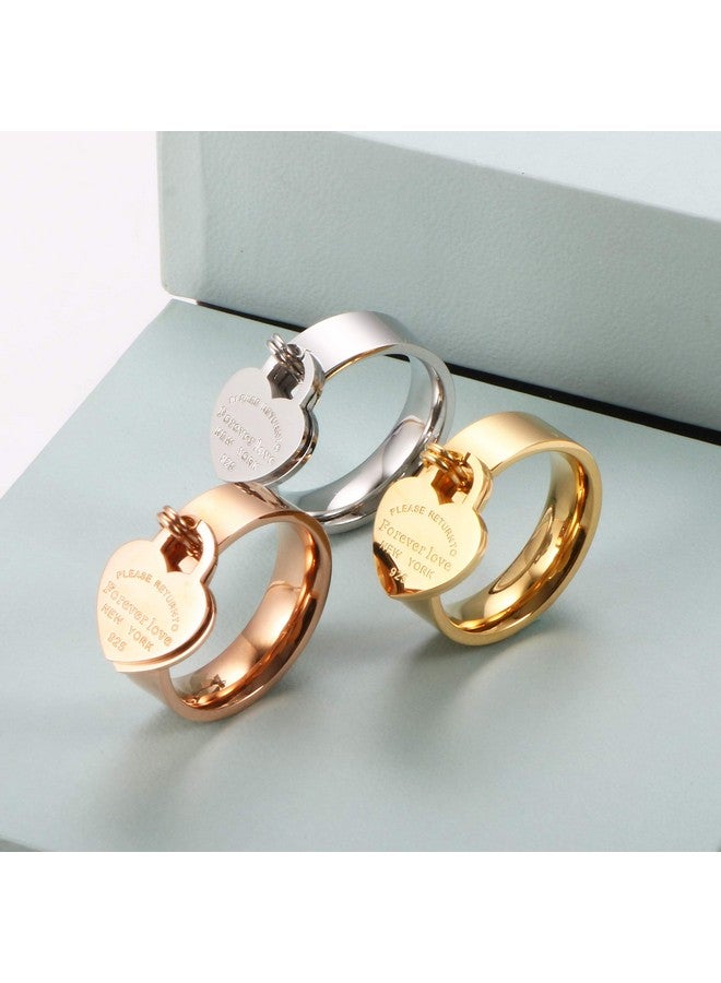 JINHUI Rings With Charms For Girlfriend, 6Mm Heart Dangle Ring Graducation Gift 18K Gold Plated Ring Engraved Promise Ring Jewelry (Silver, 6) - Image 4