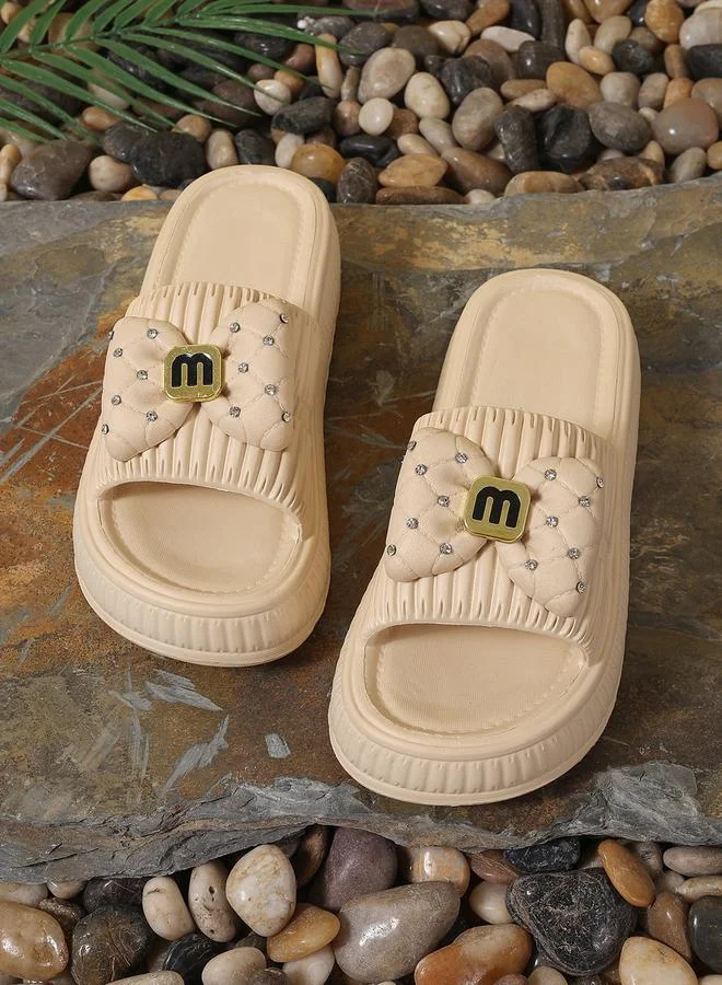 تايك تو women's bow decor texture slipper