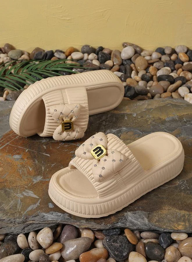 تايك تو women's bow decor texture slipper