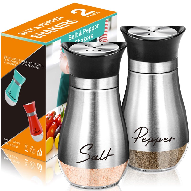 Arrozon Salt Shakers and Pepper Set,4 oz Glass Bottom Salt Pepper Shaker with Stainless Steel Lid for Kitchen Gadgets Cooking Table, RV, Camp,BBQ Refillable Design (Silver) - Image 1