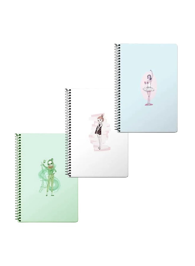 Stylizedd (Pack of 3) A5 Spiral Notebook Memo Notepad Journal - Selfie By Eiffel, Shy Teen, Twirling Ballerina
