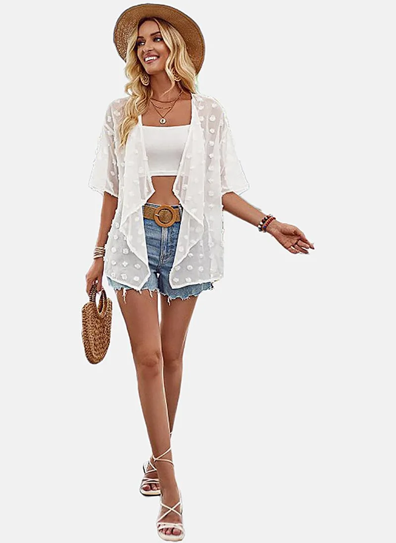 YUNIQEE White Solid Relaxed Fit Open front Shrugs