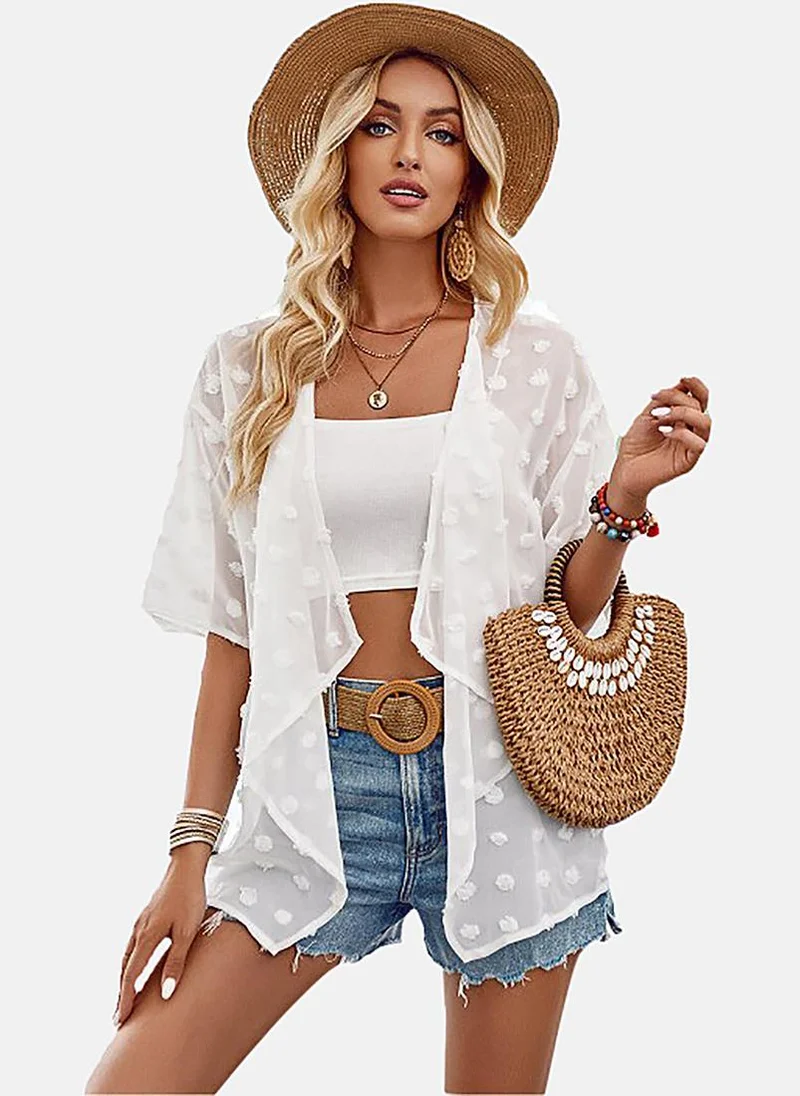 YUNIQEE White Solid Relaxed Fit Open front Shrugs