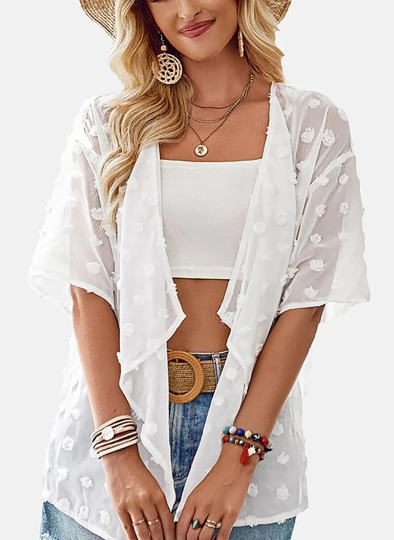 YUNIQEE White Solid Relaxed Fit Open front Shrugs