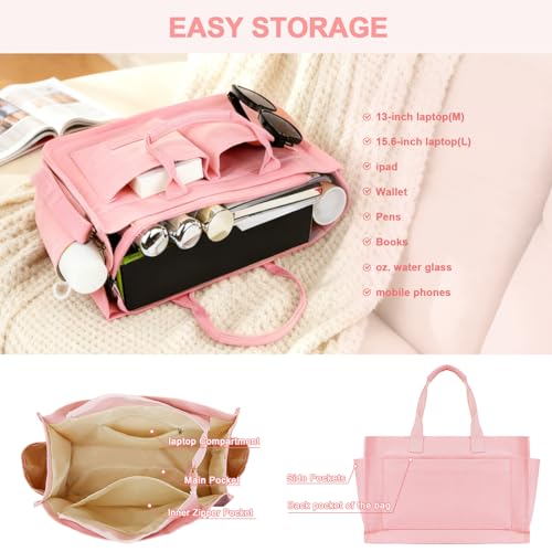 Gosect Canvas Tote Bag for Women With Pockets,X-Large Work Tote Bags Womens, Laptop Crossbody Purses Everything Everyday Bag Handbags lunch bag for Travel Work (Pink) - Image 4