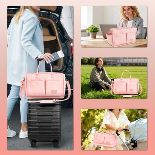 Gosect Canvas Tote Bag for Women With Pockets,X-Large Work Tote Bags Womens, Laptop Crossbody Purses Everything Everyday Bag Handbags lunch bag for Travel Work (Pink) - Image 3