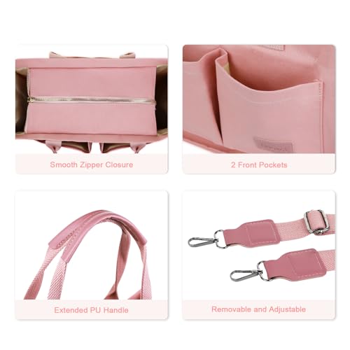 Gosect Canvas Tote Bag for Women With Pockets,X-Large Work Tote Bags Womens, Laptop Crossbody Purses Everything Everyday Bag Handbags lunch bag for Travel Work (Pink) - Image 5